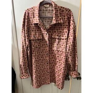 Entro Pink Flower Boho Hippie Corduroy Button Up Plus Size 1X Shirt